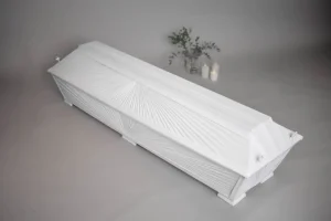 Tygdraperad begravningskista traditionell vit